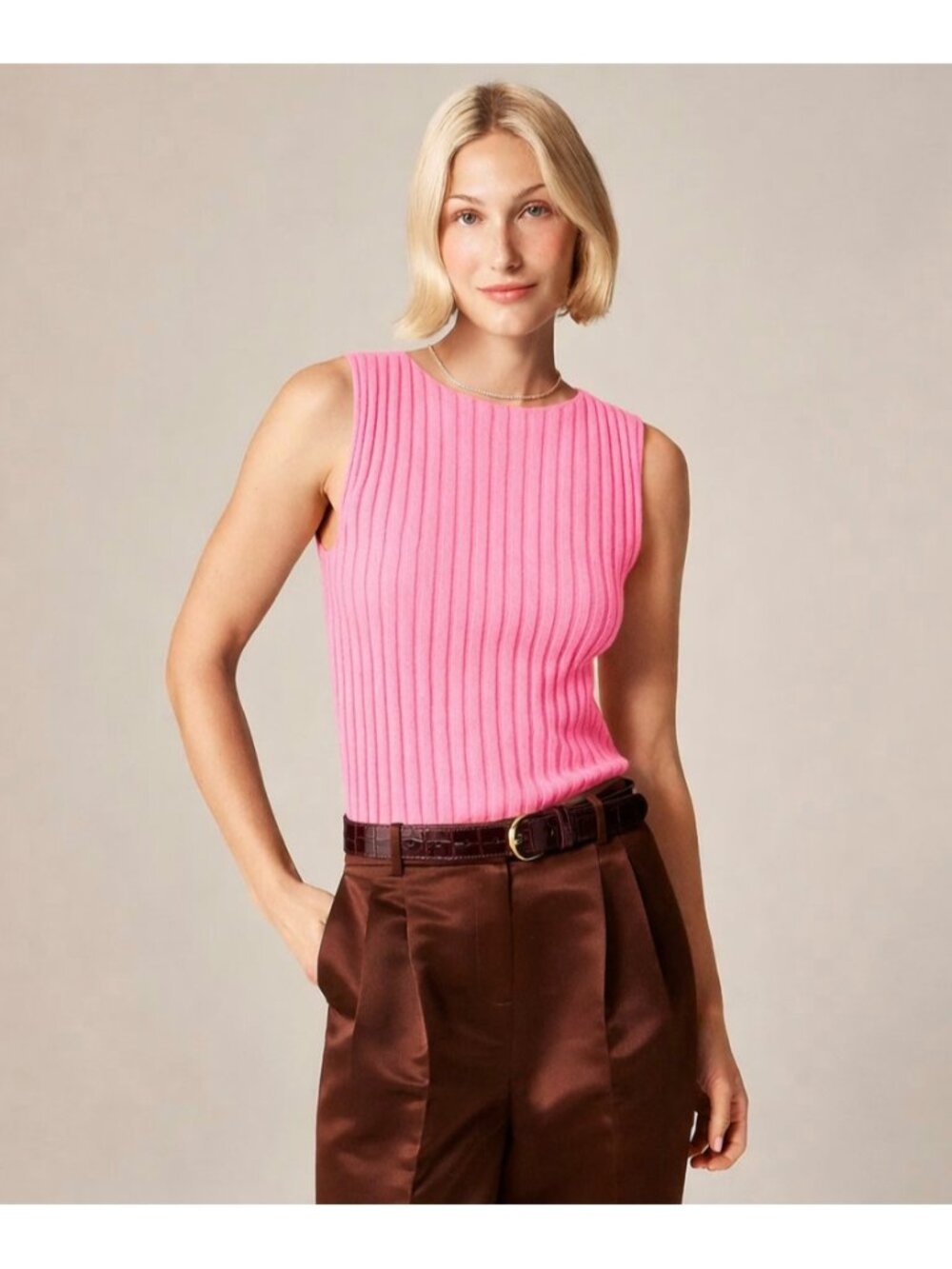 NWT J.Crew Wide-rib Cashmere Sweater Shell in Neon Capri Pink Knit S